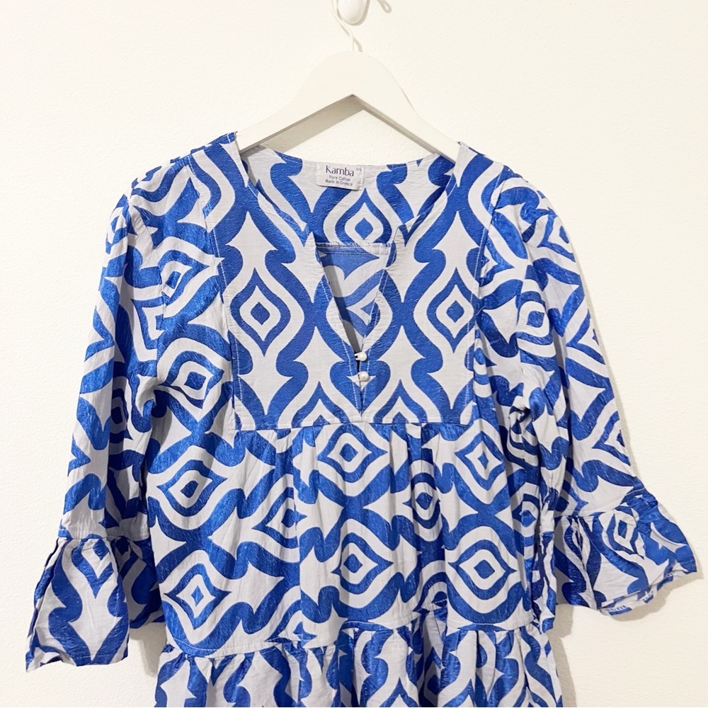 Kambra Blue White Grecian Dress Cotton Size OS Medium - Picture 3 of 5
